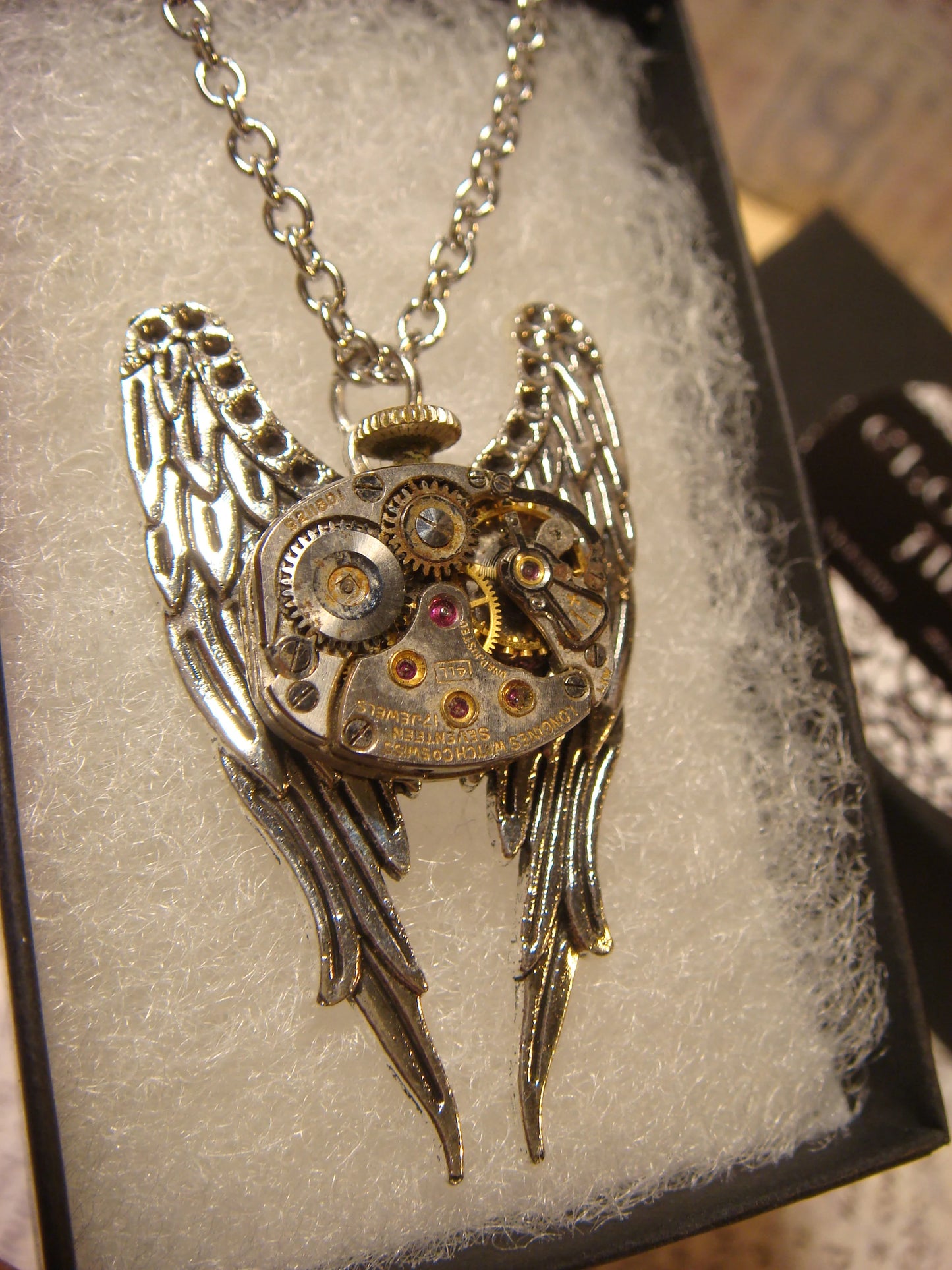 Steampunk Wings Watch Movement Necklace with Exposed Gears