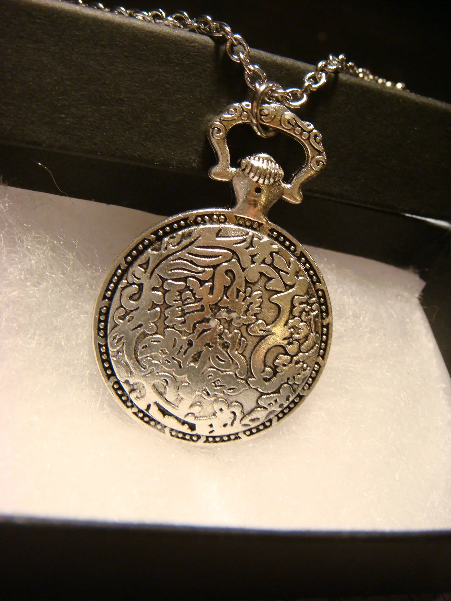 Dragonfly over Floral Clock Pocket Watch Pendant Necklace