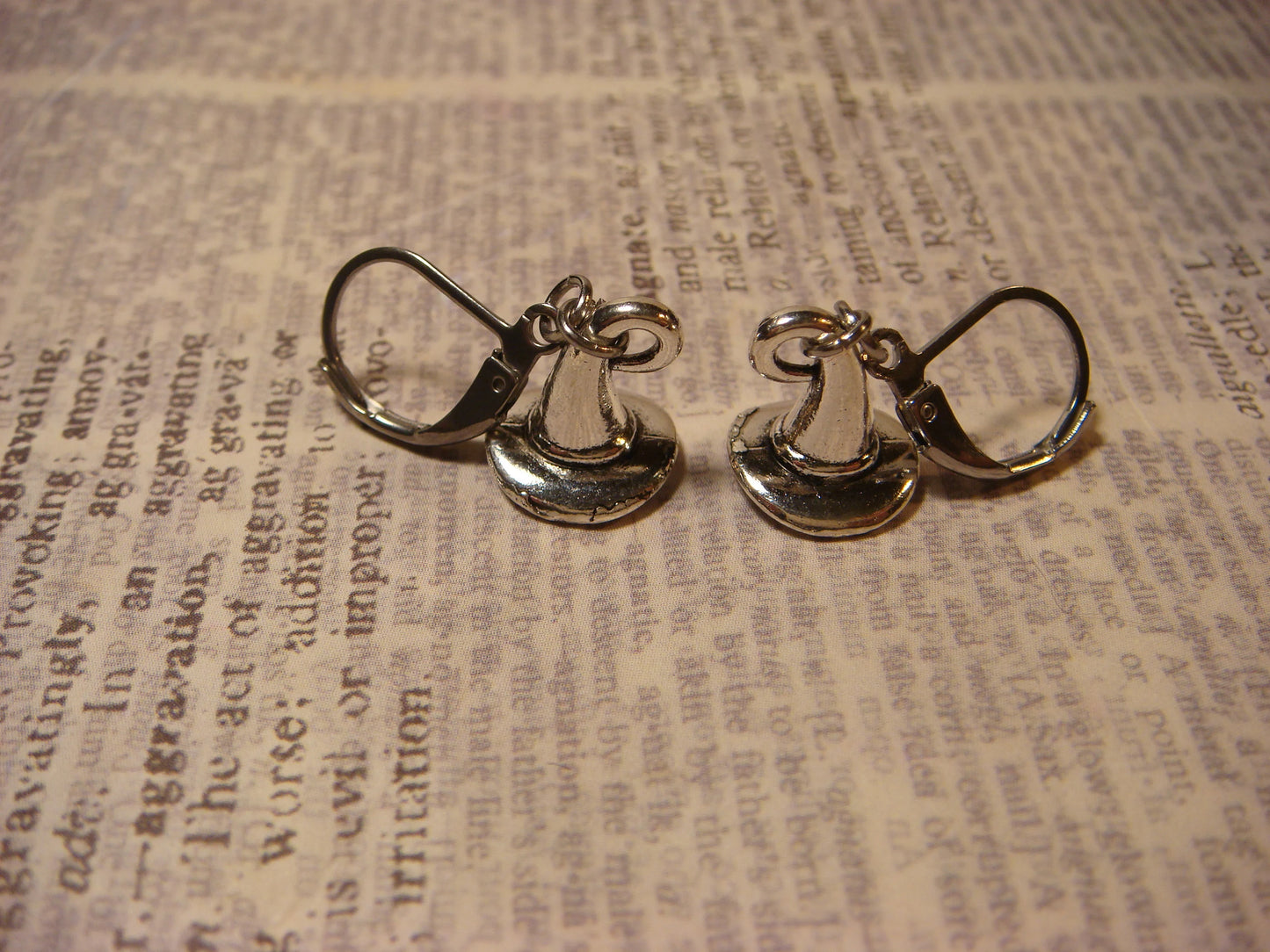Witch Hat Dangle Earrings in Antique Silver