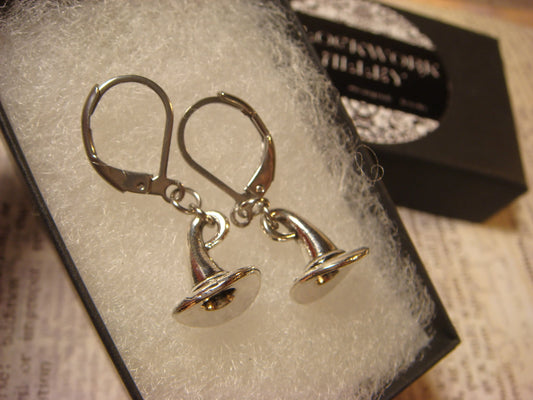 Witch Hat Dangle Earrings in Antique Silver