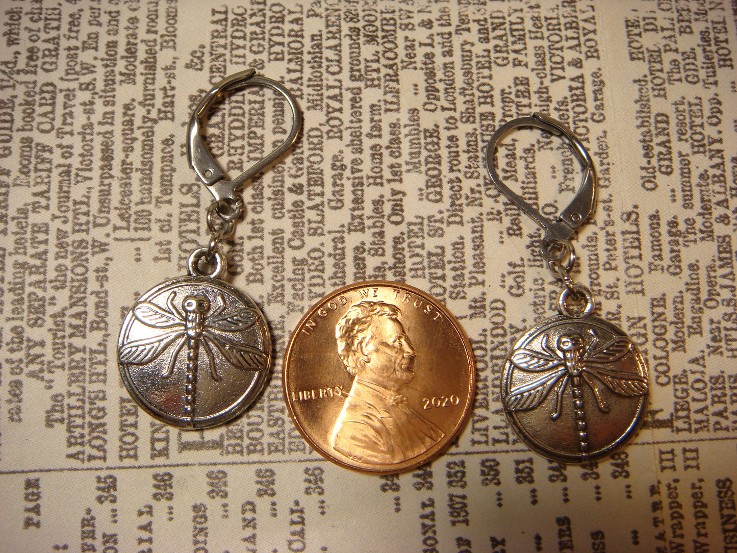 Dragonfly Dangle Earrings in Antique Silver