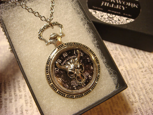 Steer Clock over Clock Pocket Watch Pendant Necklace