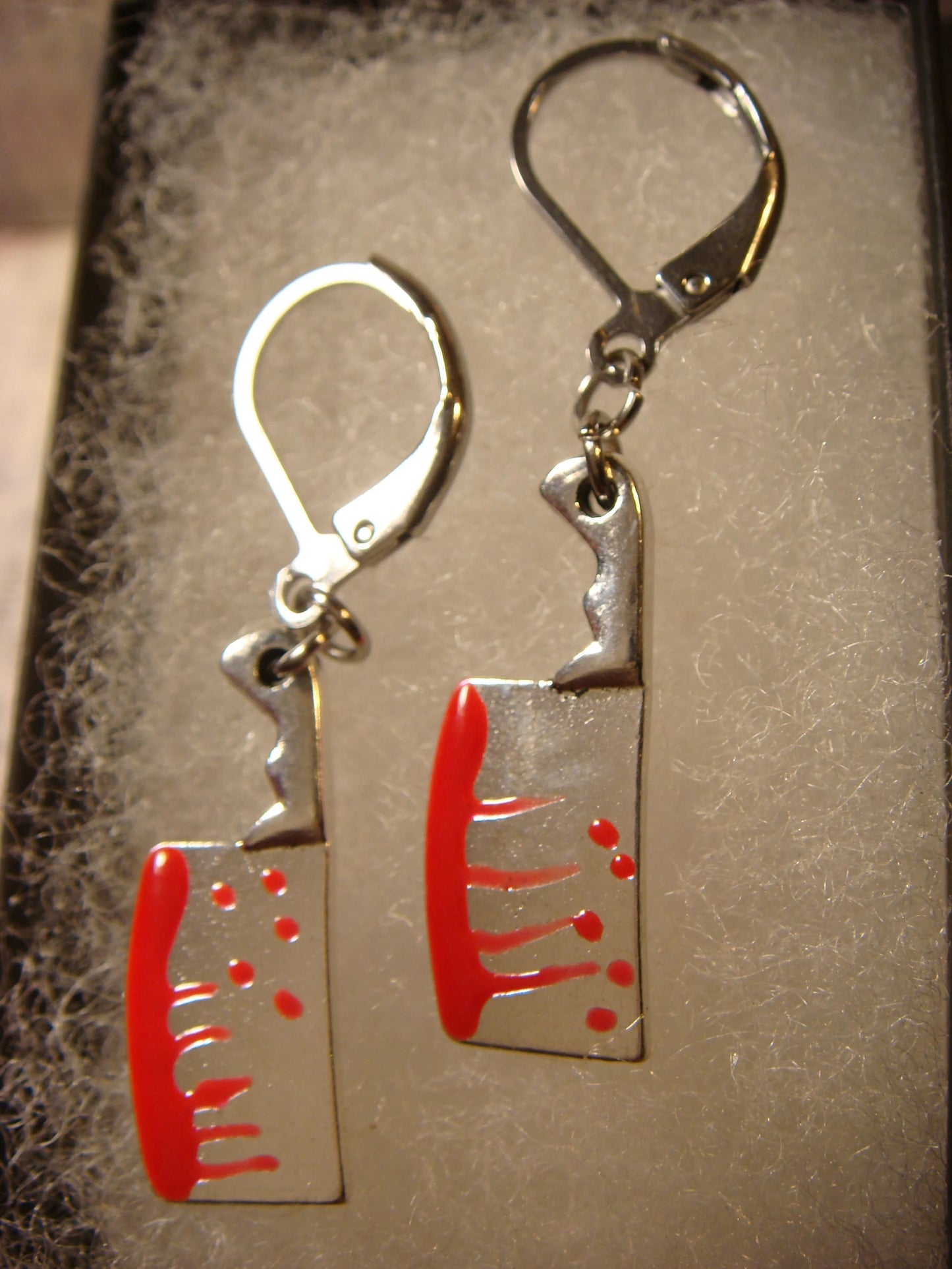 Bloody Cleaver Dangle Earrings in Antique Silver