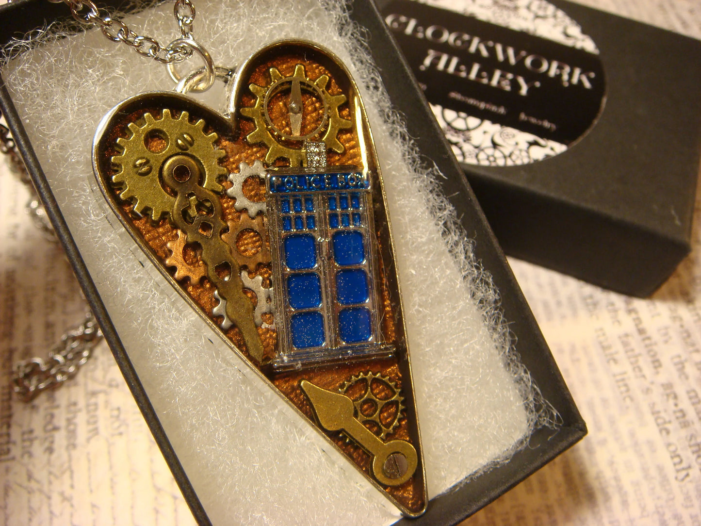 Police Box Steampunk Heart Necklace