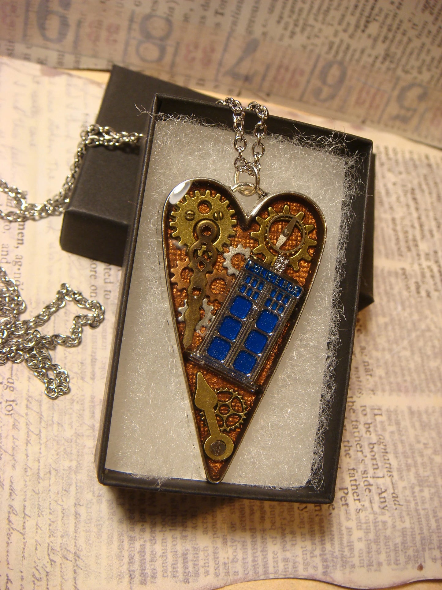 Police Box Steampunk Heart Necklace