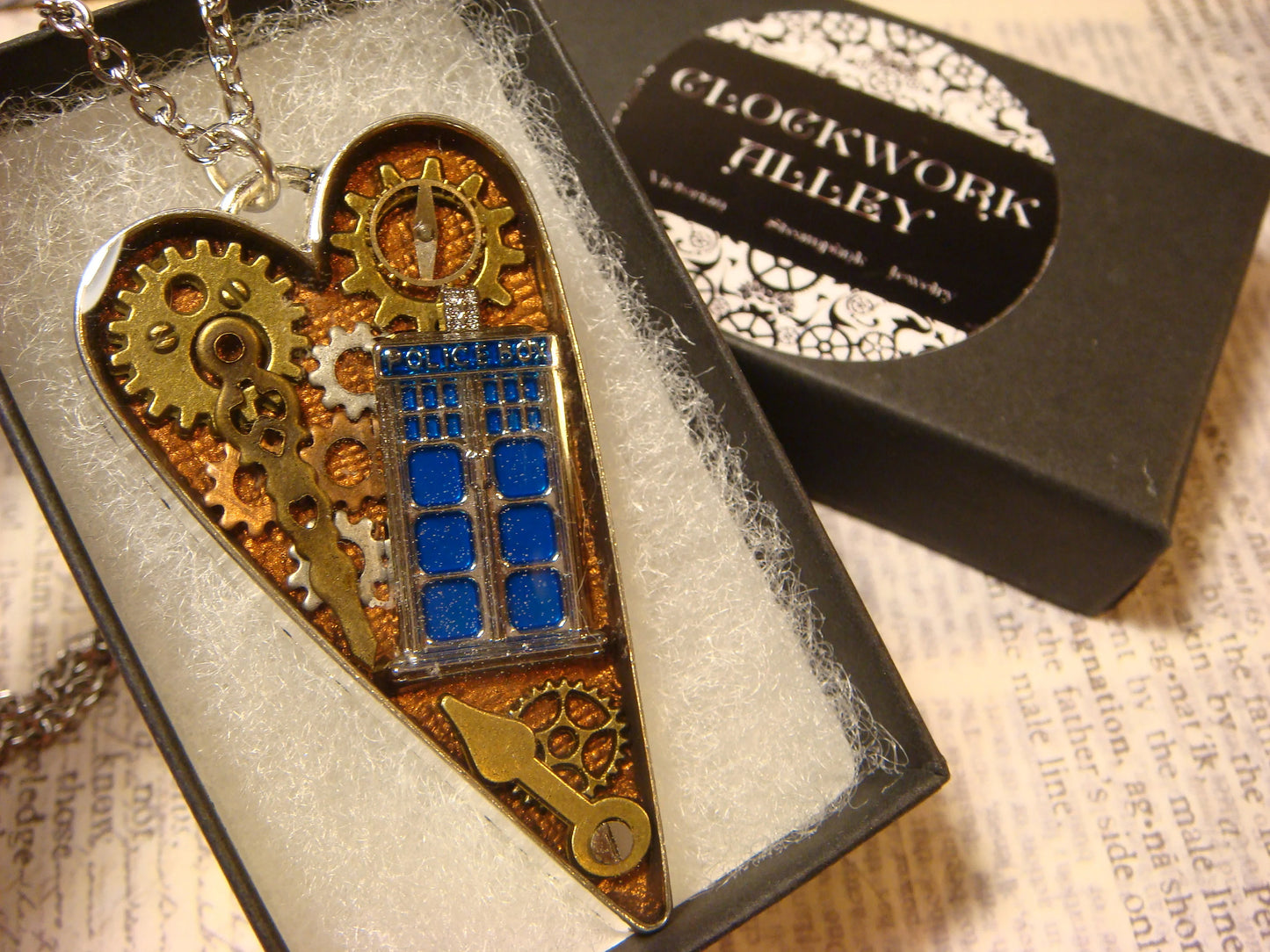 Police Box Steampunk Heart Necklace