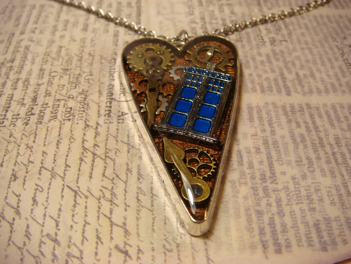 Police Box Steampunk Heart Necklace