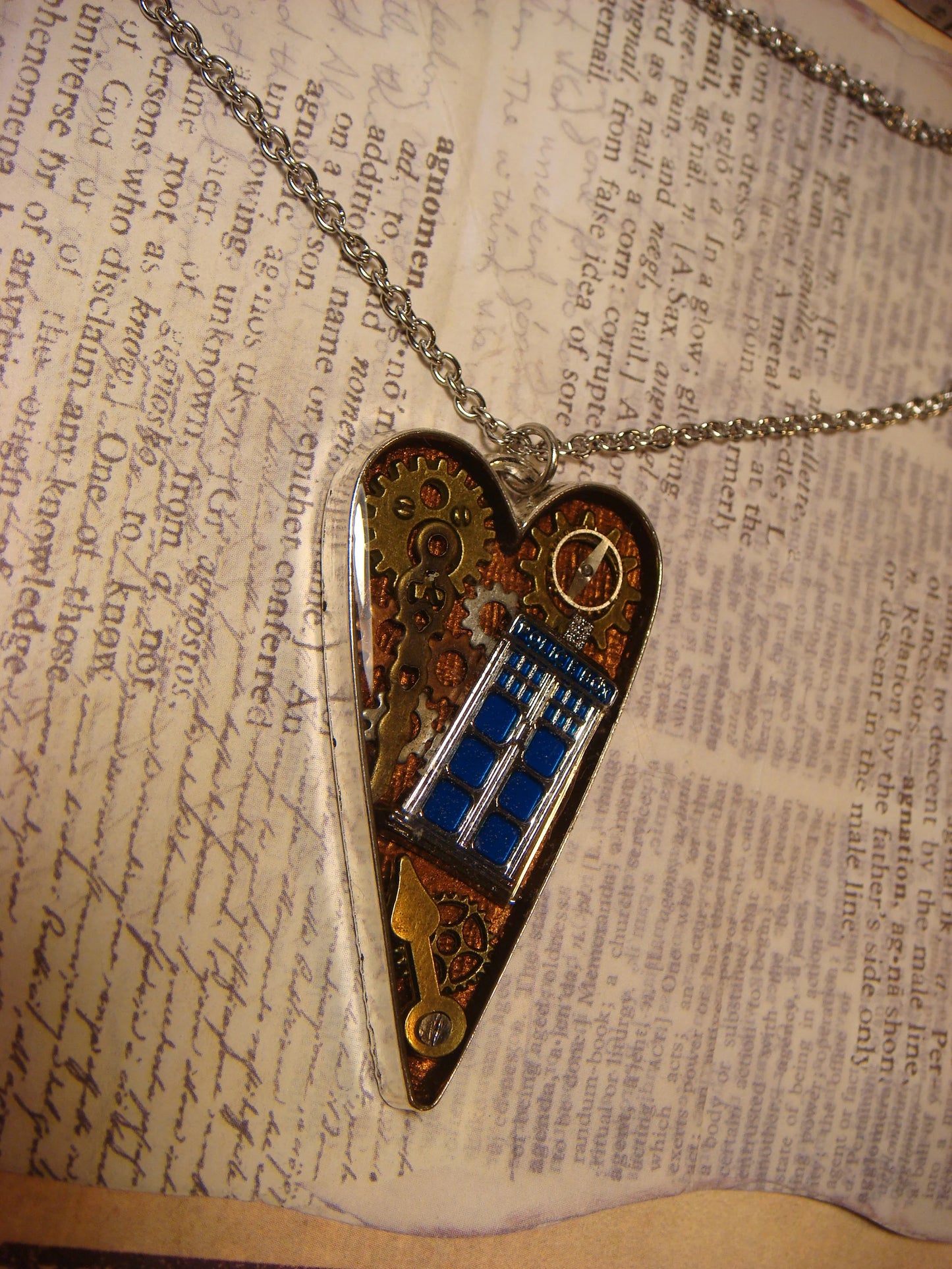 Police Box Steampunk Heart Necklace