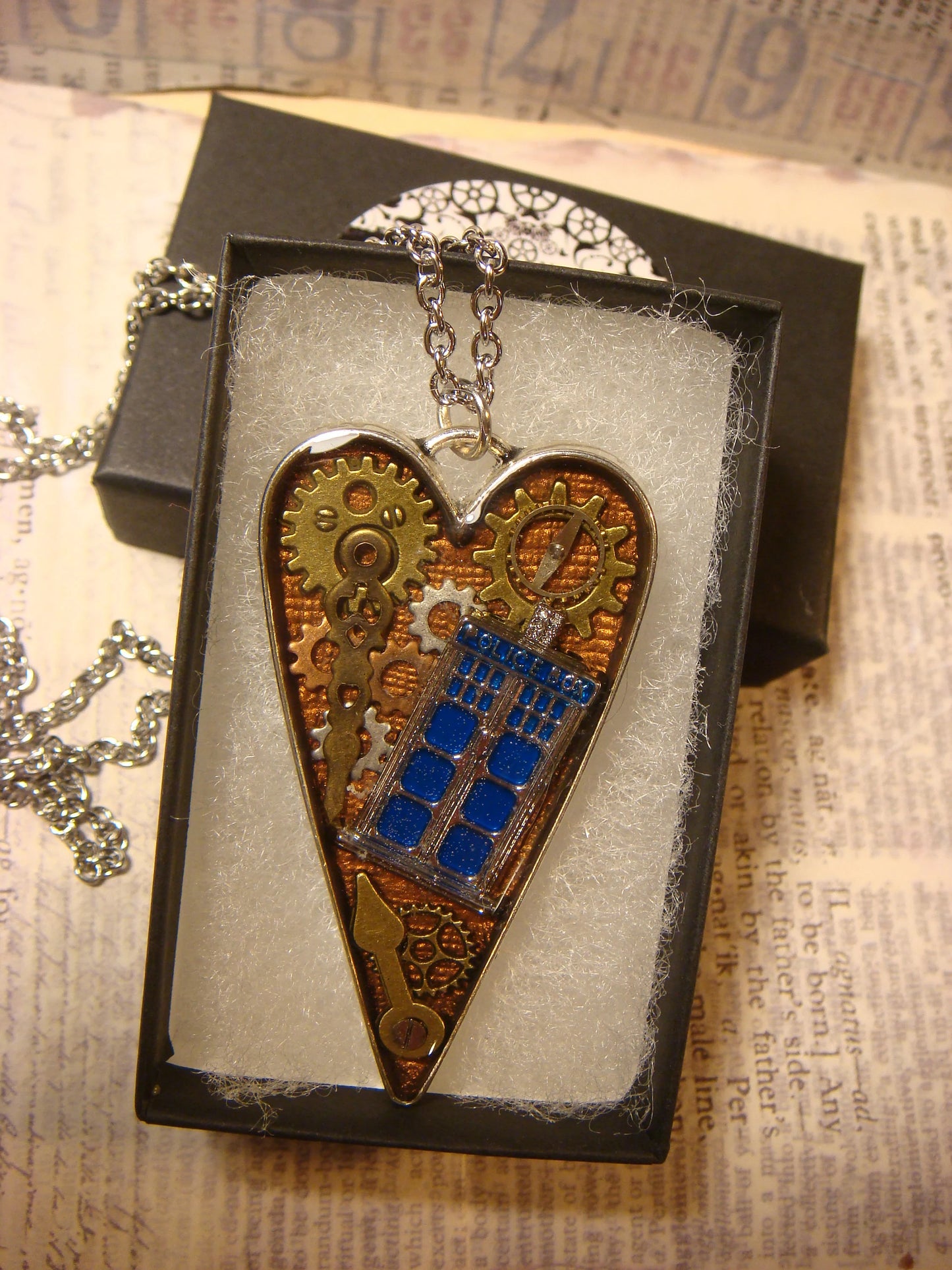 Police Box Steampunk Heart Necklace