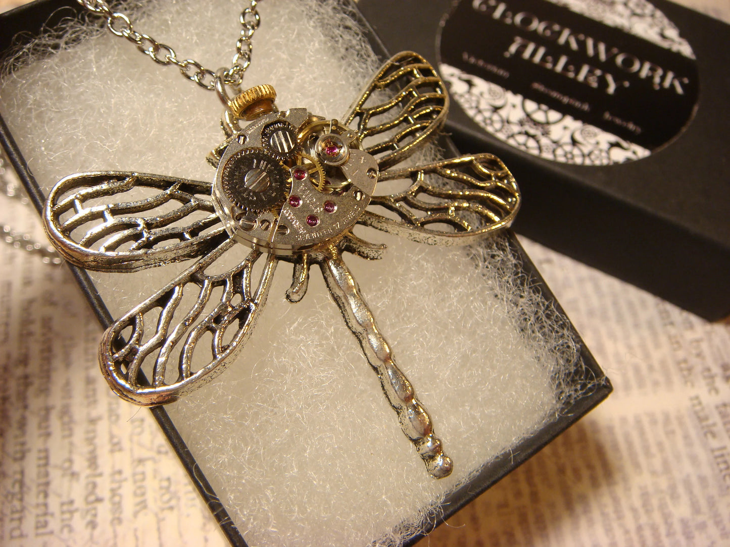 Steampunk Dragonfly Watch Movement Necklace
