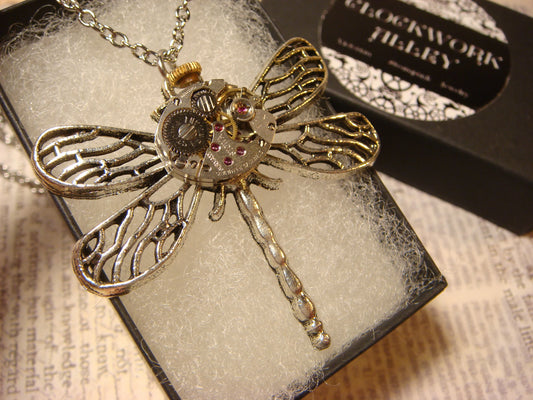 Steampunk Dragonfly Watch Movement Necklace