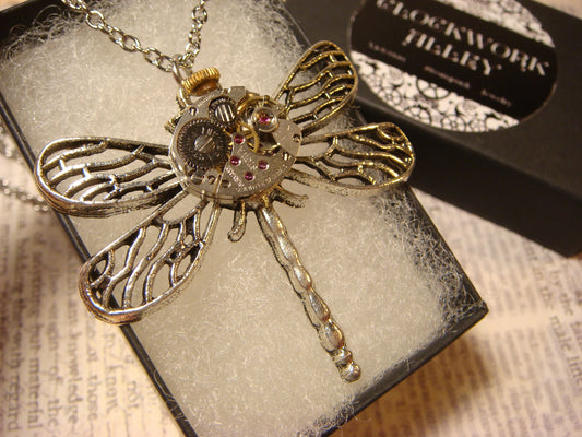 Steampunk Dragonfly Watch Movement Necklace