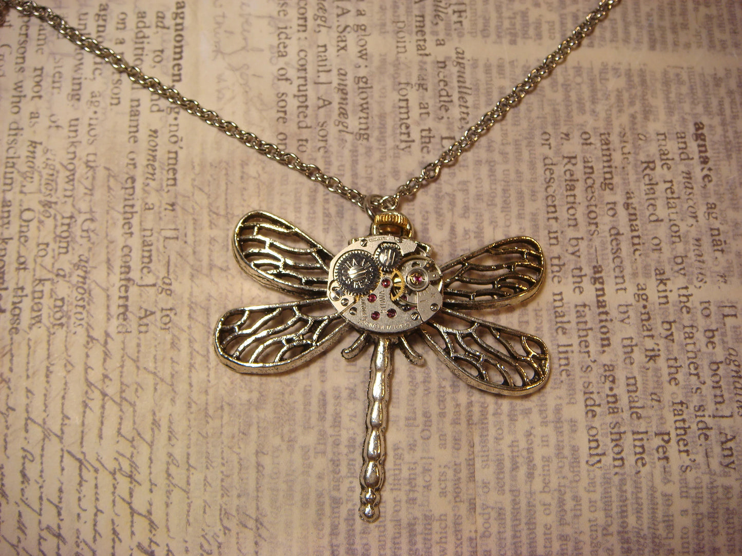 Steampunk Dragonfly Watch Movement Necklace