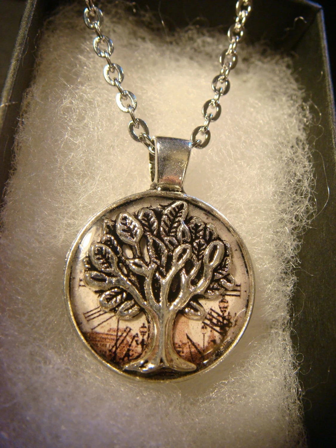 Tree of Life over Victorian Clock Small Pendant Necklace