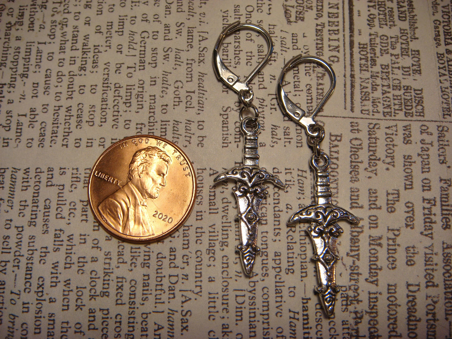Dagger Dangle Earrings in Antique Silver
