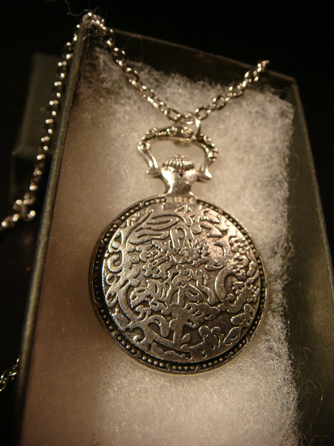 Elephant over Map Pocket Watch Pendant Necklace