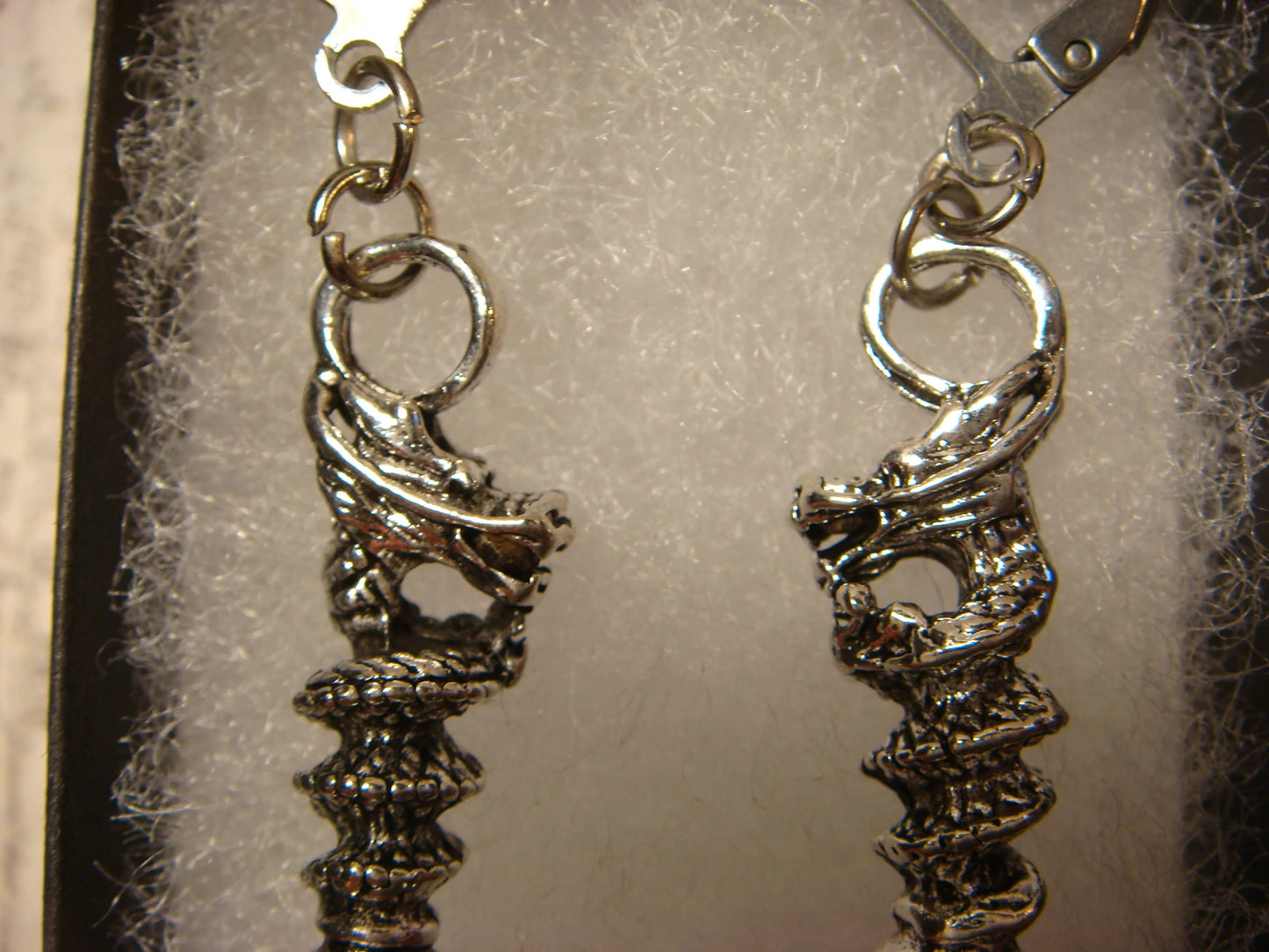Dragon Dagger Dangle Earrings in Antique Silver