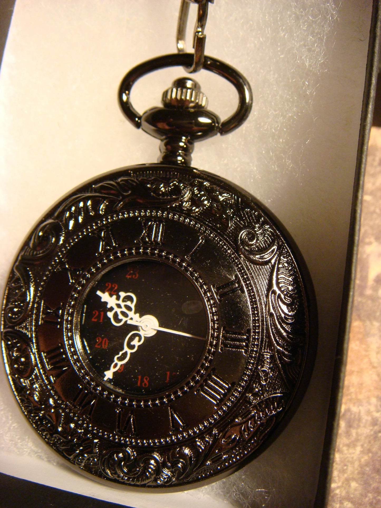 Working Pocket Watch with Fob Chain in Gun Metal