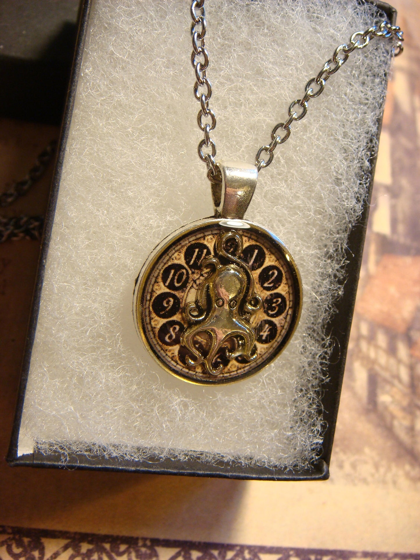 Octopus over Clock Small Pendant Necklace