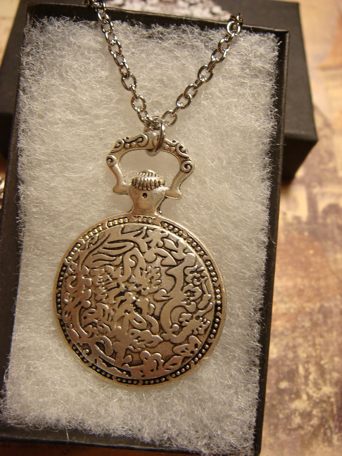 Owl with Clock over Floral Clock Pocket Watch Pendant Necklace