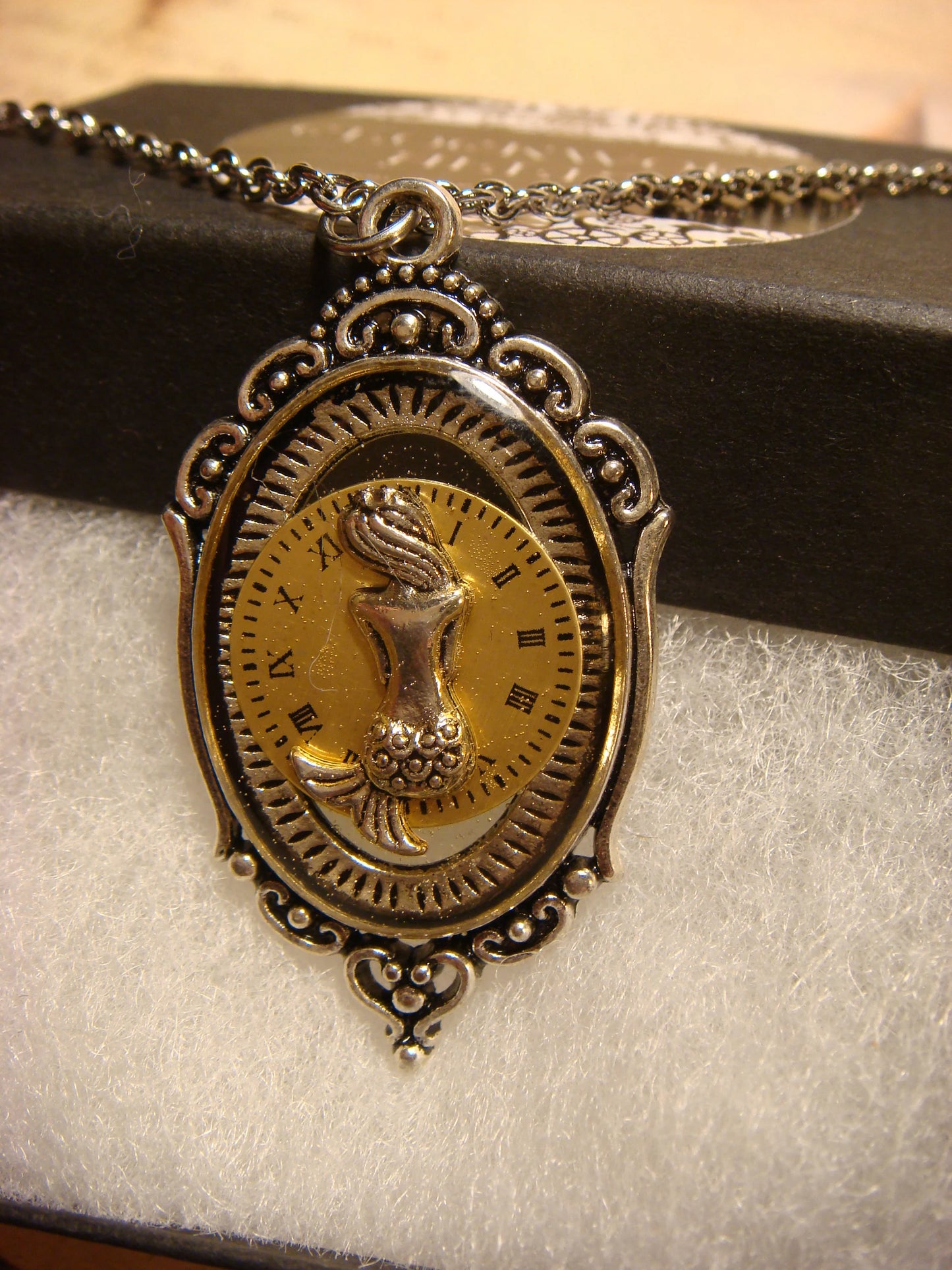 Mermaid with Watch Face in See-thru Ornate Necklace