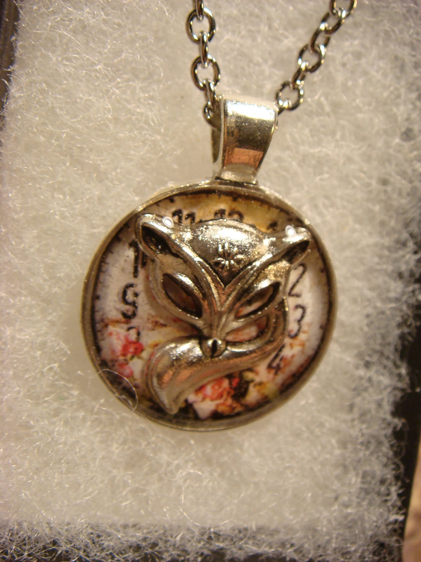 Fox over Floral Clock Small Pendant Necklace