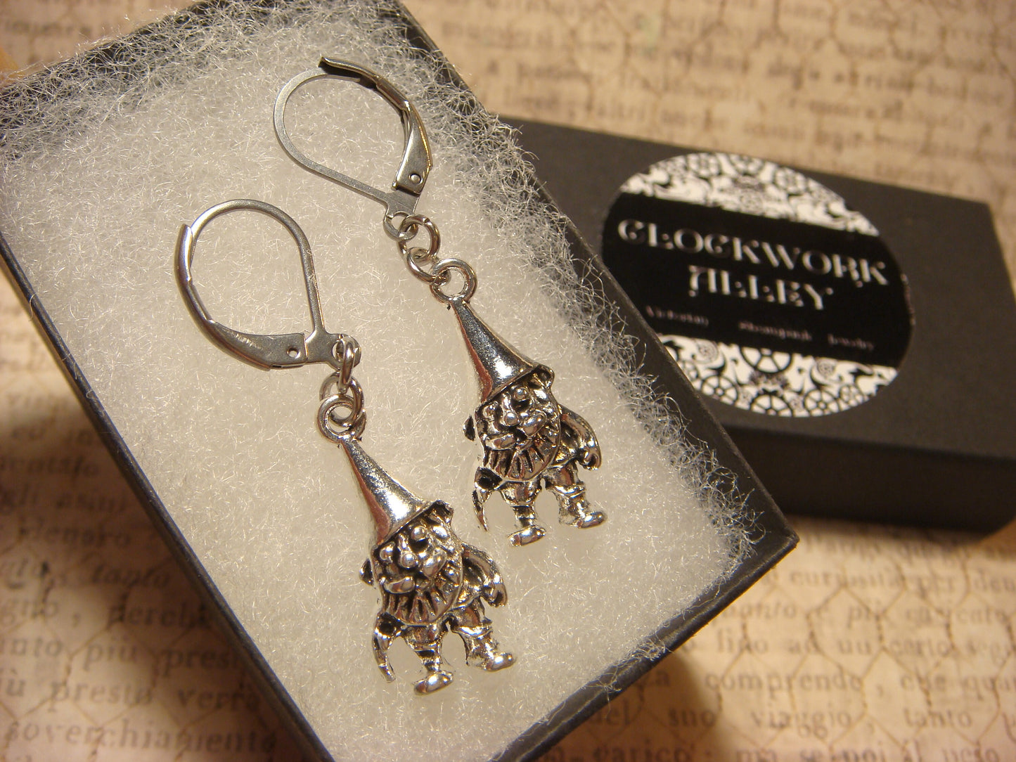 Gnome Dangle Earrings in Antique Silver