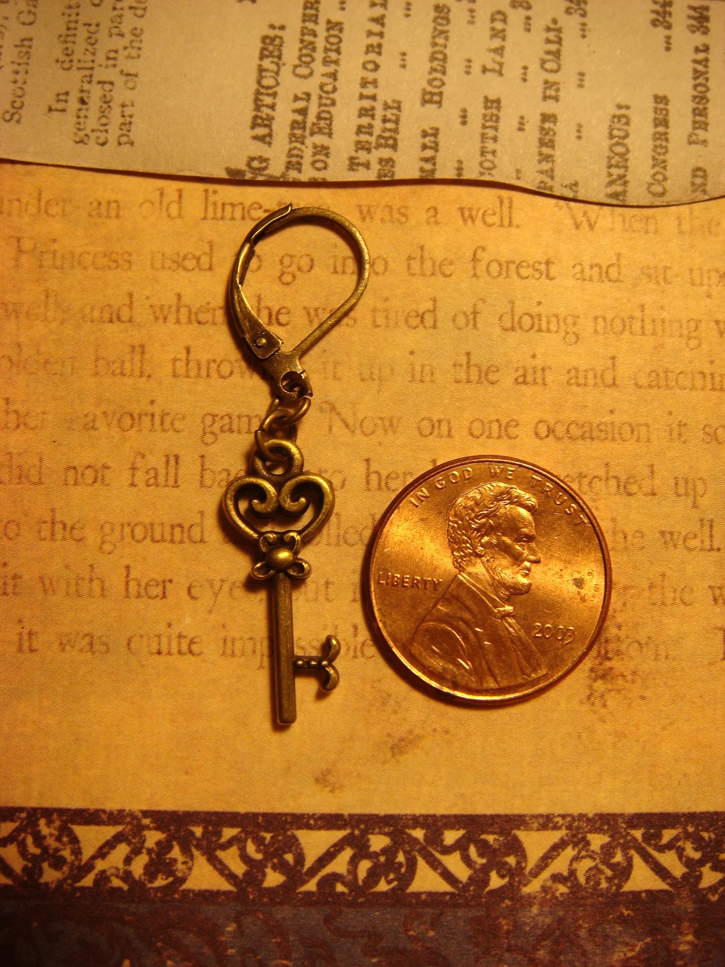 Key Dangle Earrings in Antique Bronze