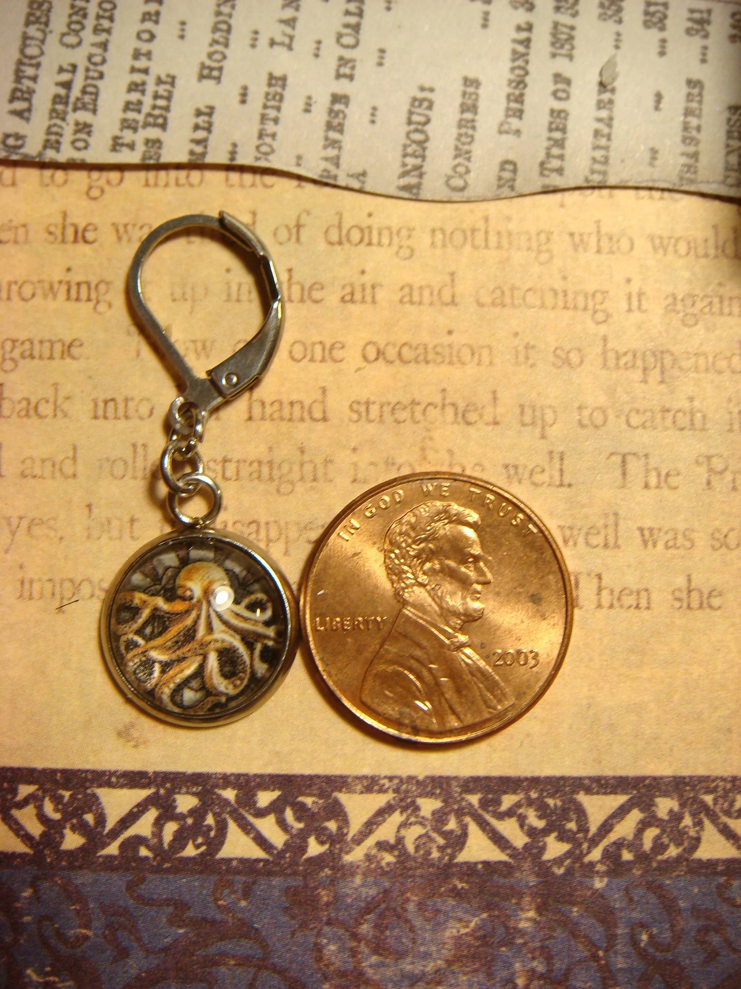 Octopus Image Stainless Steel Dangle Earrings