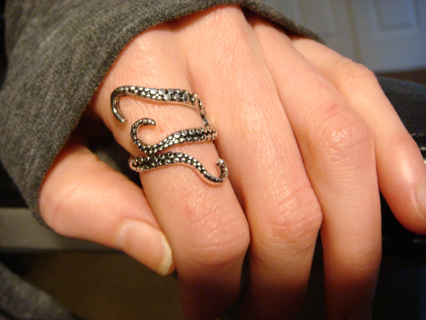 Tentacle Ring in Antique Silver - Adjustable