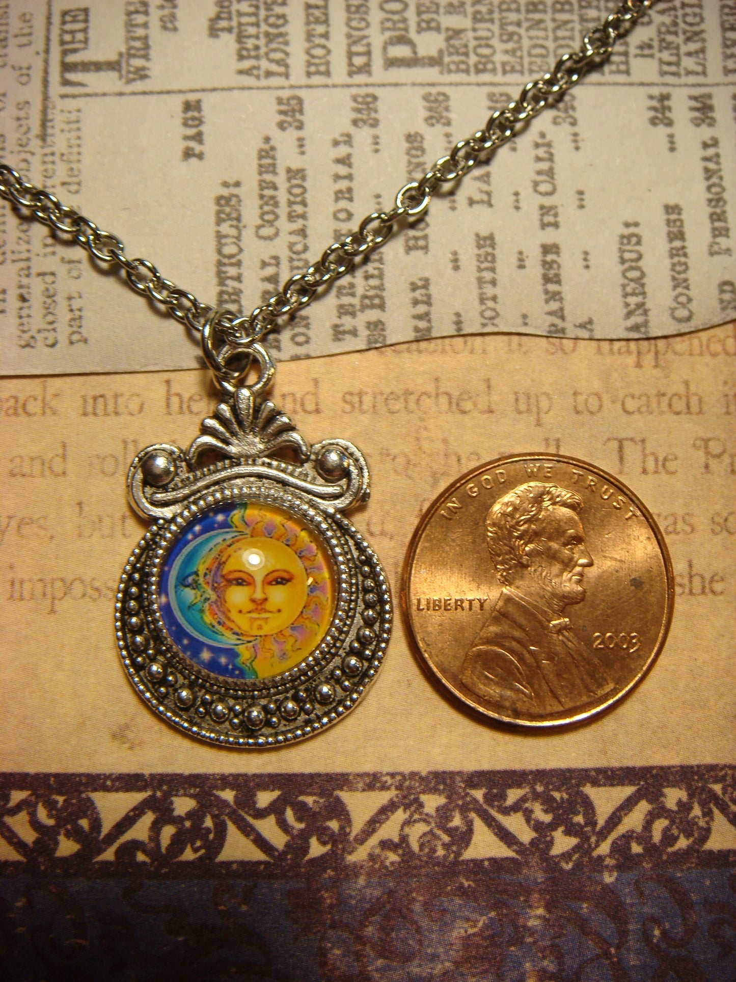 Moon and Sun Image Small Ornate Necklace