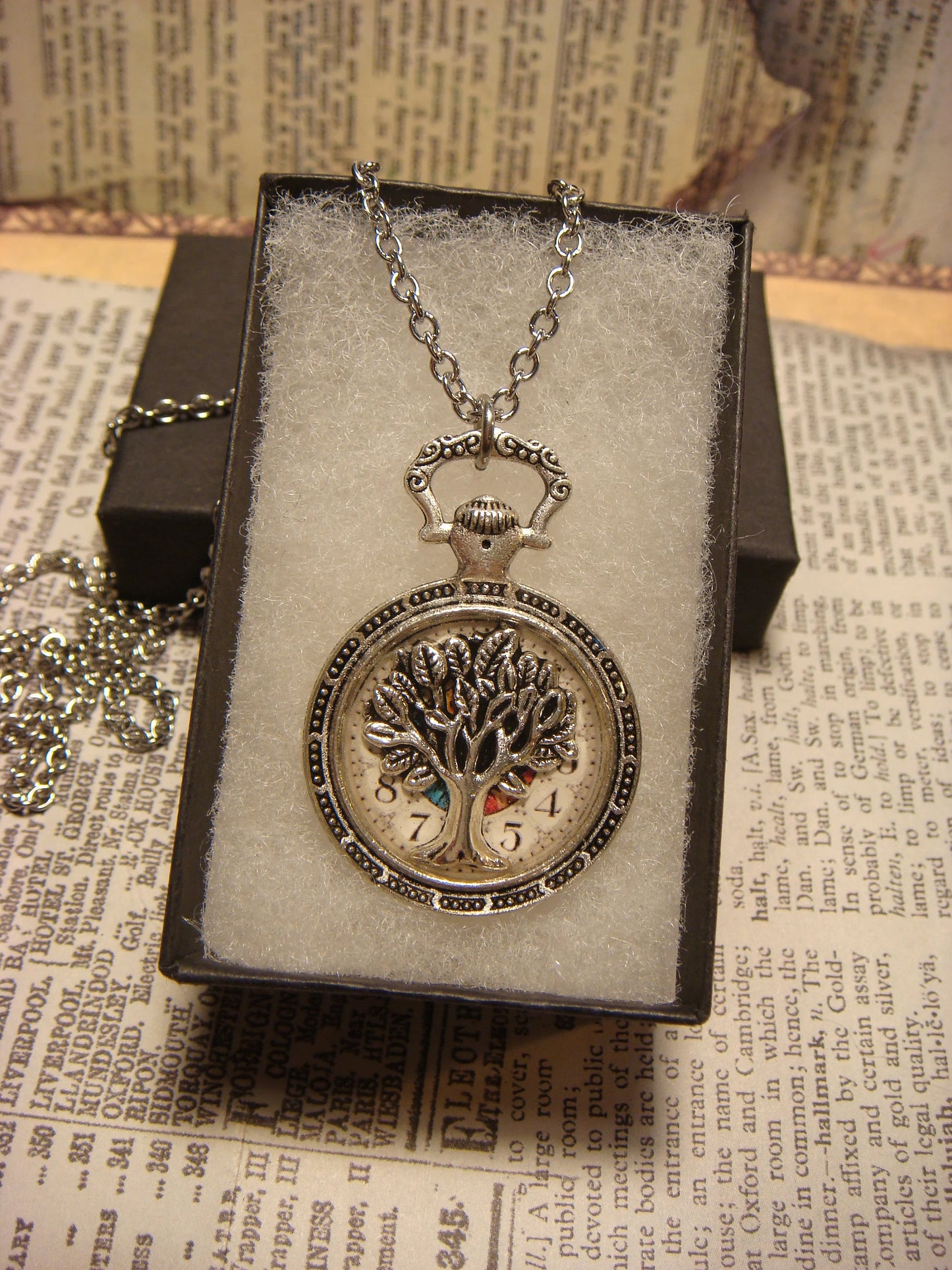 Tree of Life over Clock Watch Pendant Necklace