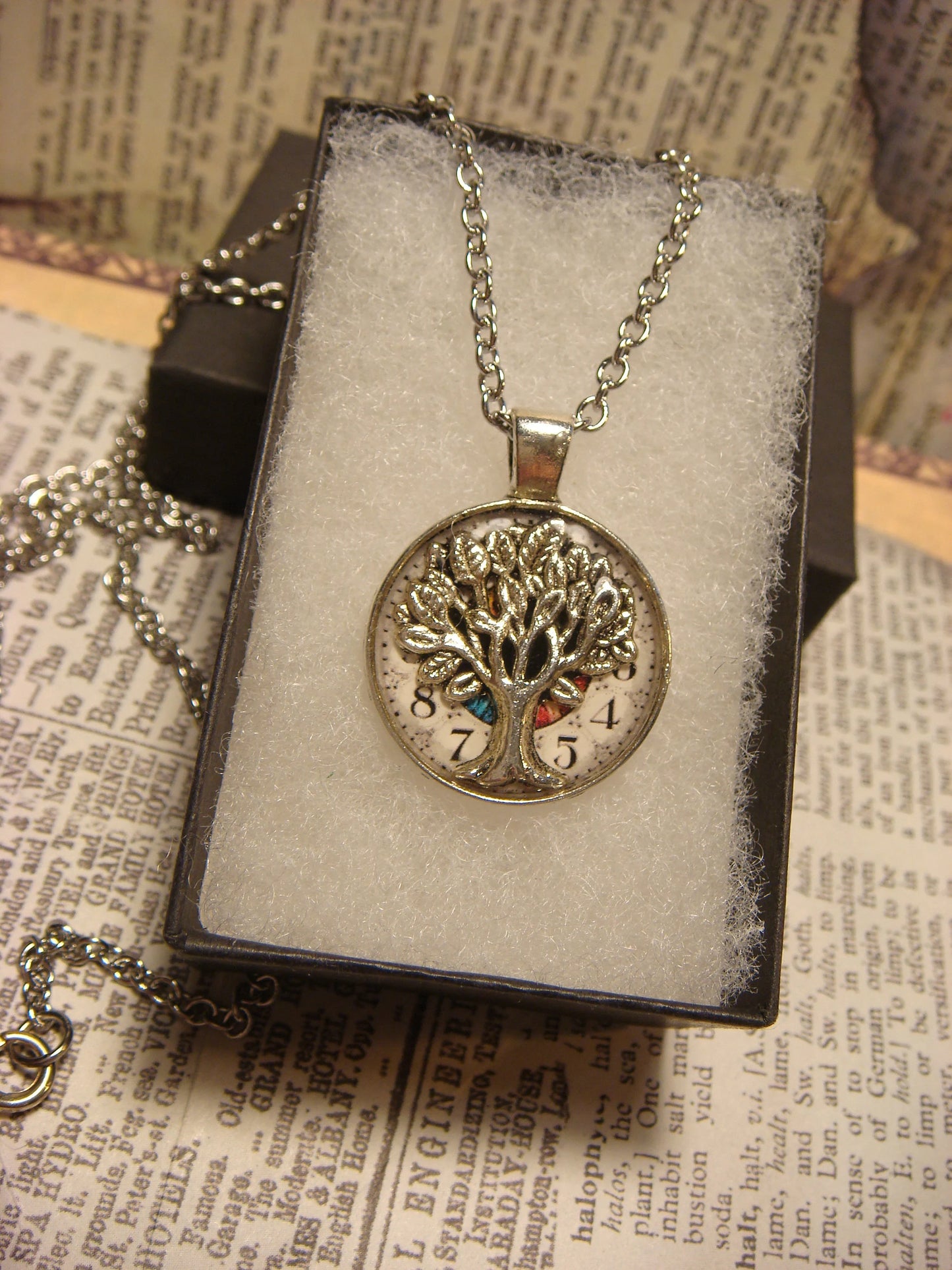 Tree of Life over Clock Small Pendant Necklace