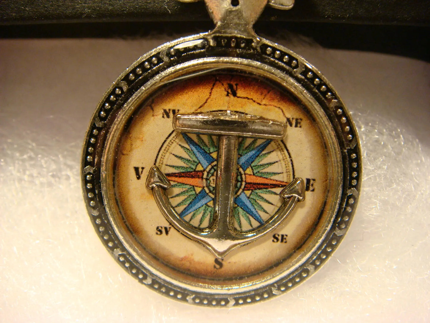 Anchor over Compass Rose Pocket Watch Pendant Necklace