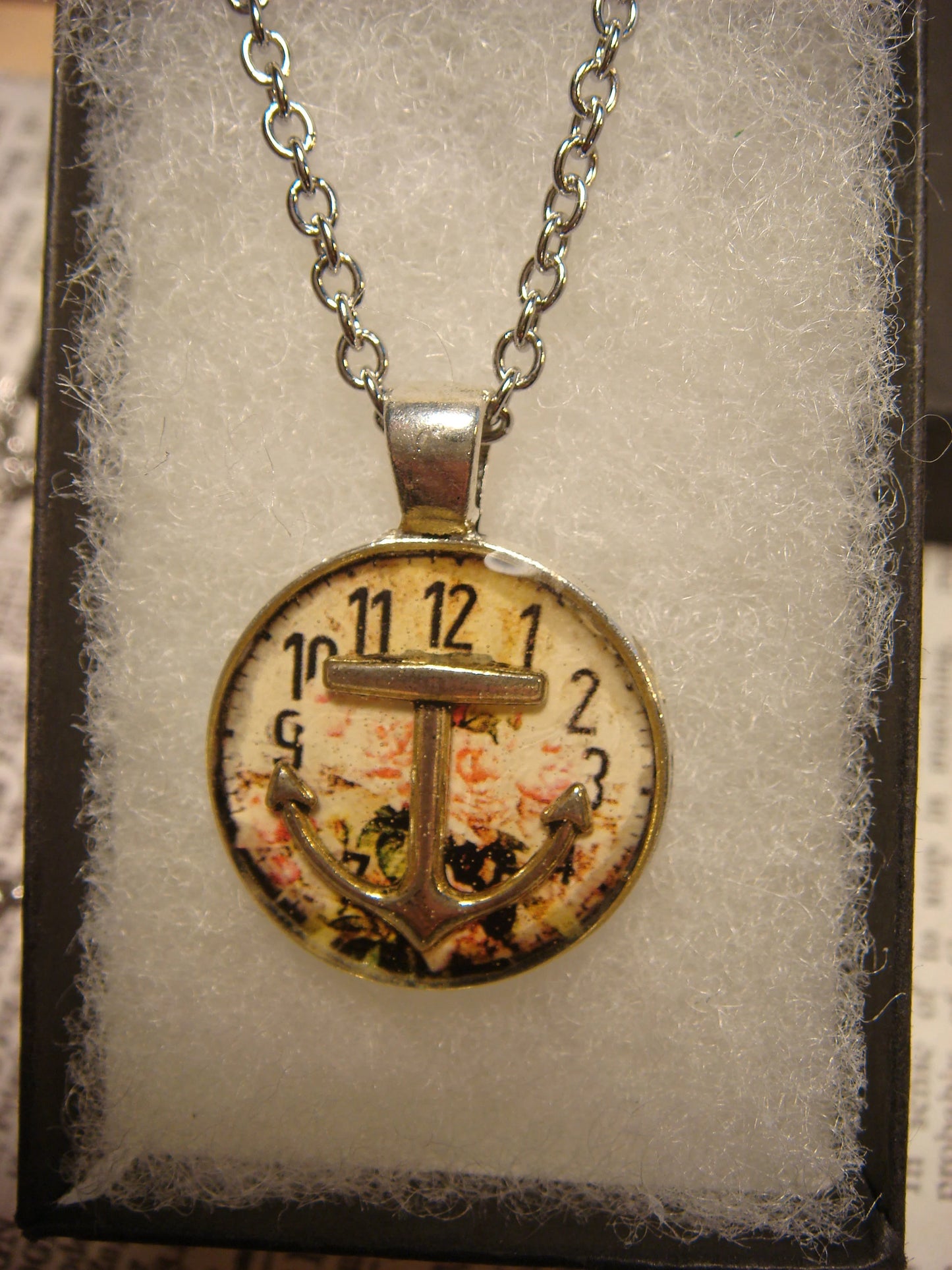 Anchor over Floral Clock Small Pendant Necklace