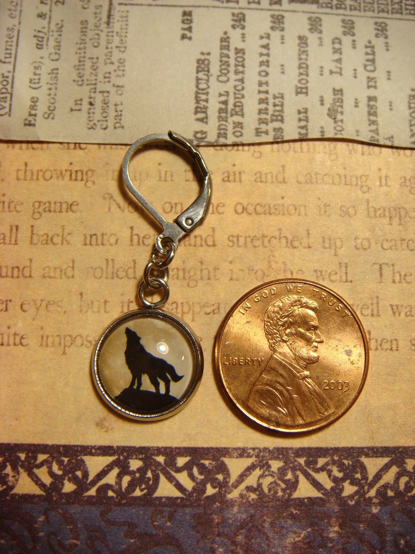 Howling Wolf Image Stainless Steel Dangle Earrings