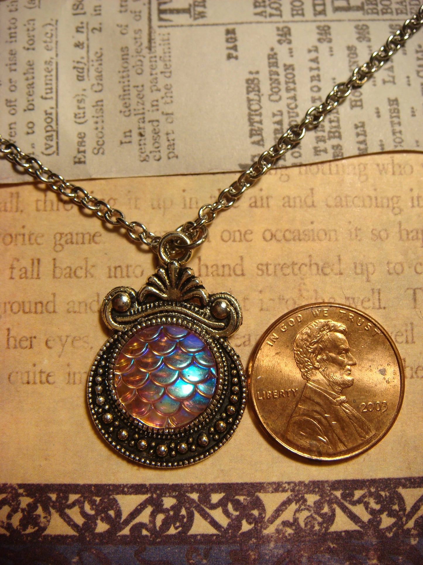 Iridescent Pink Scales Small Ornate Necklace