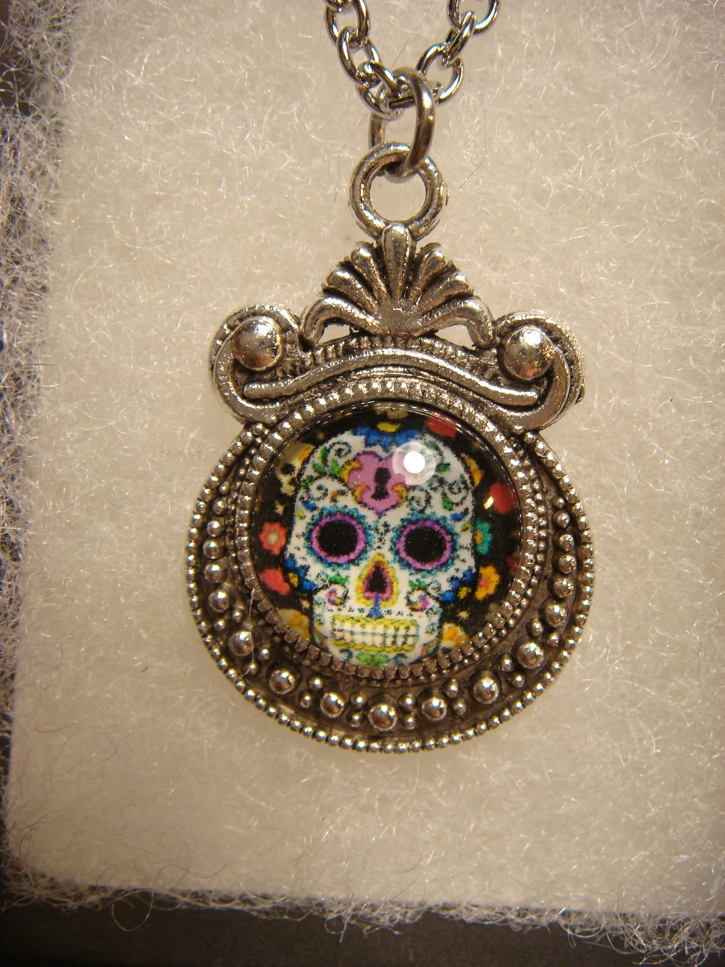 Sugar Skull Image Small Ornate Necklace