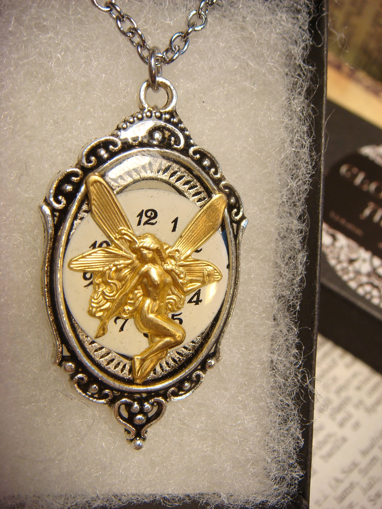 Fairy over Watch Face in See-thru Ornate Necklace