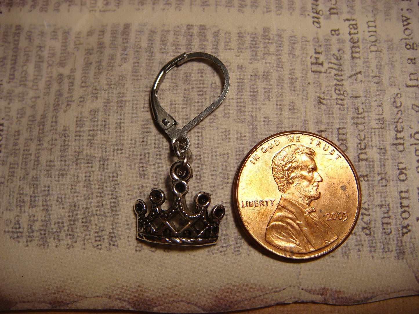 Crown Dangle Earrings in Antique Silver