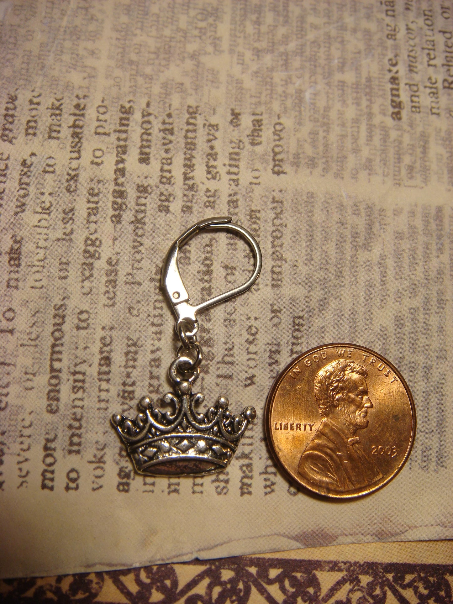 Crown Dangle Earrings in Antique Silver