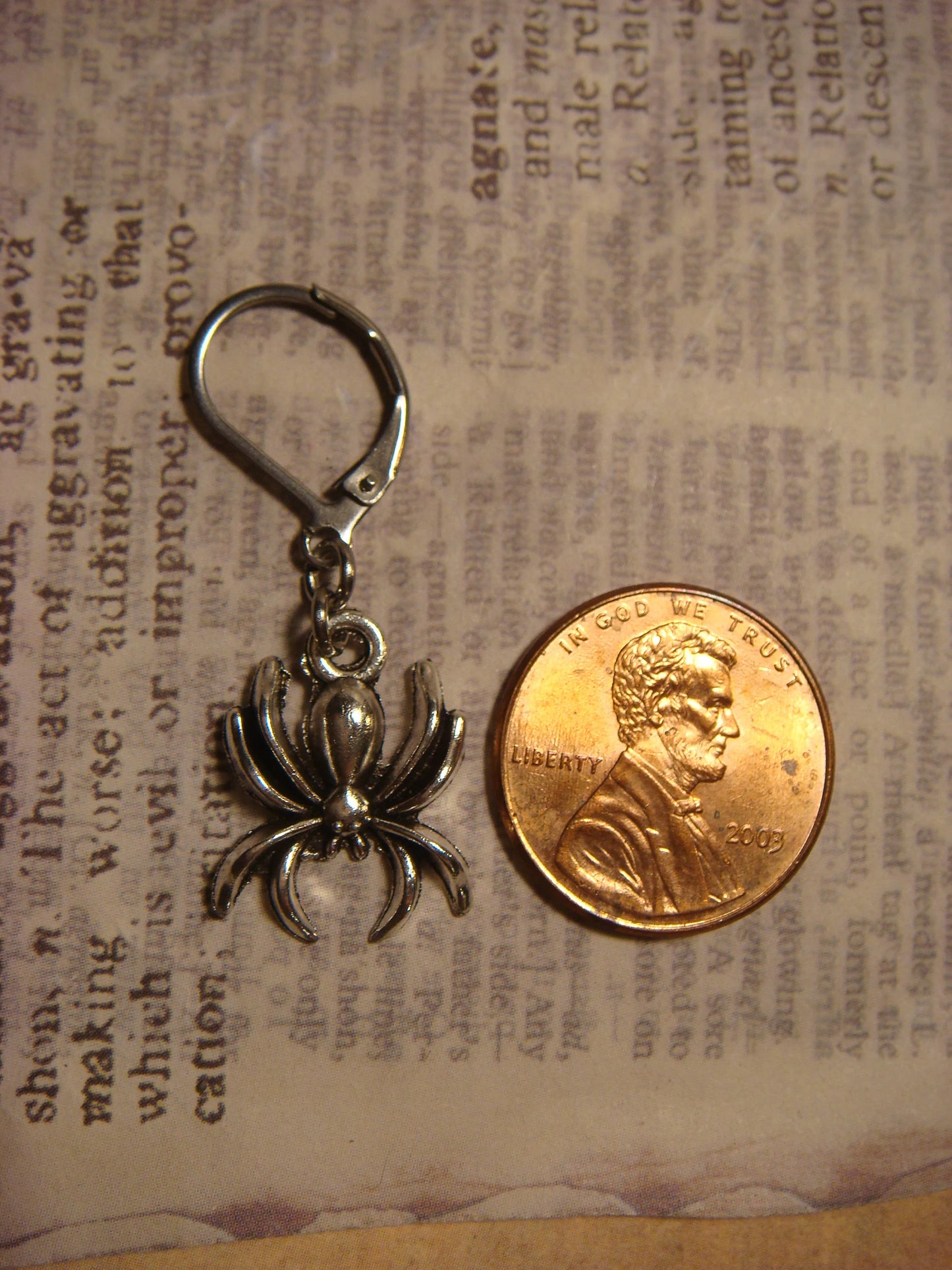 Spider Dangle Earrings in Antique Silver