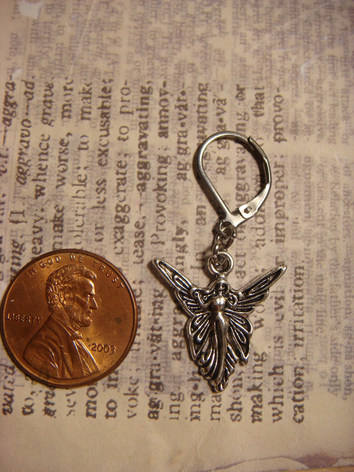 Fairy Angel Dangle Earrings in Antique Silver