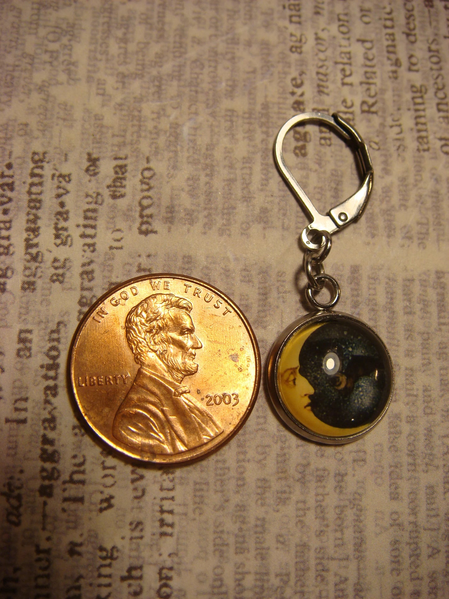 Moon with Bat Image Stainless Steel Dangle Earrings