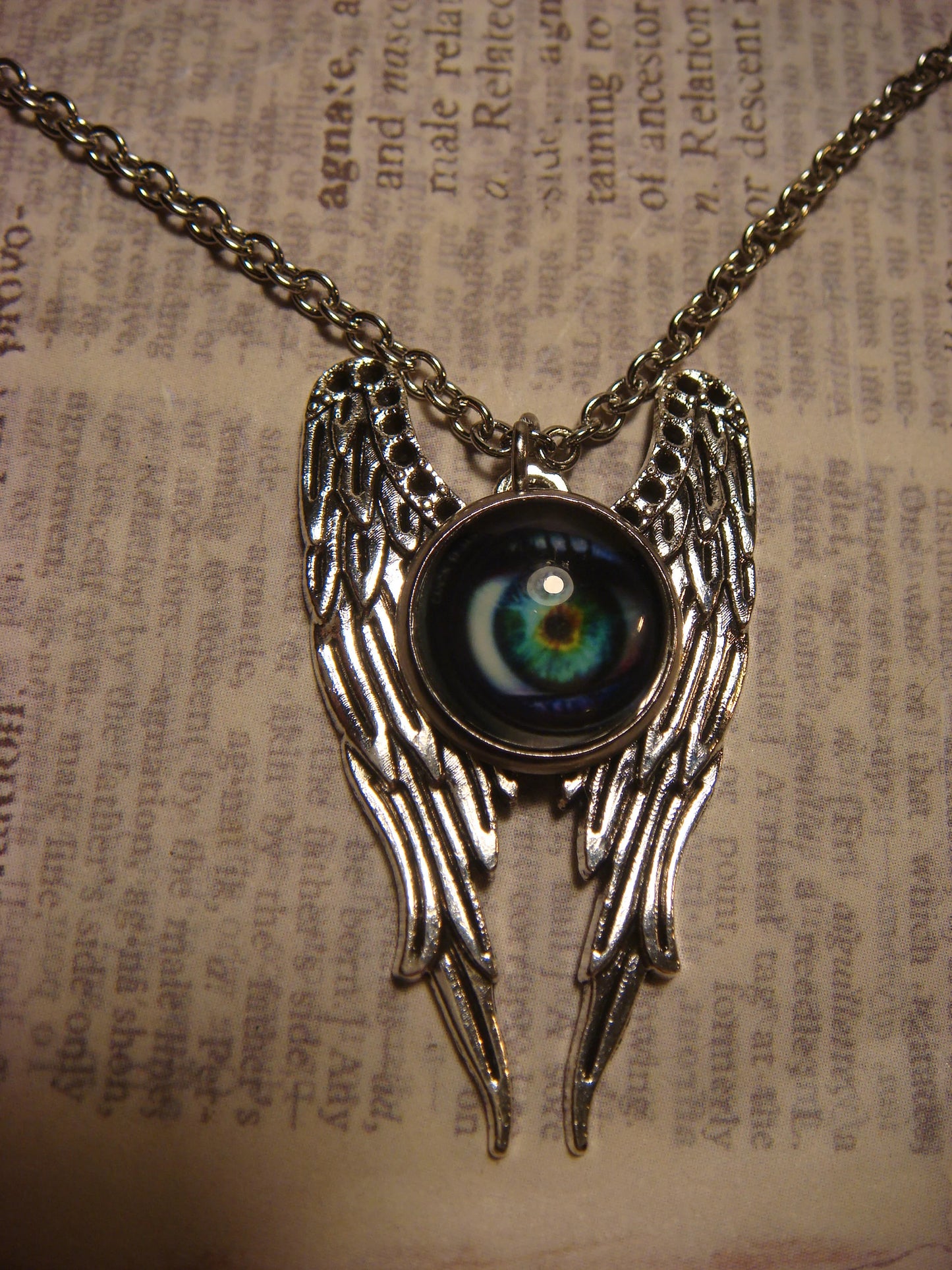 Eye Image on Angel Wings Necklace