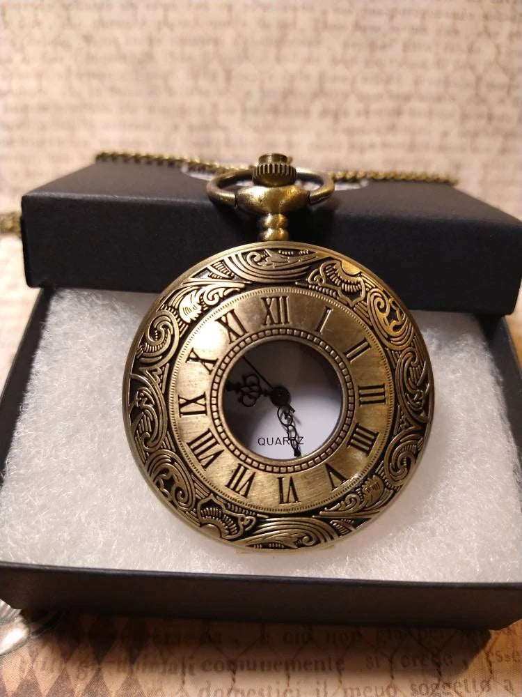 Working Roman Pocket Watch Necklace in Antique Bronze