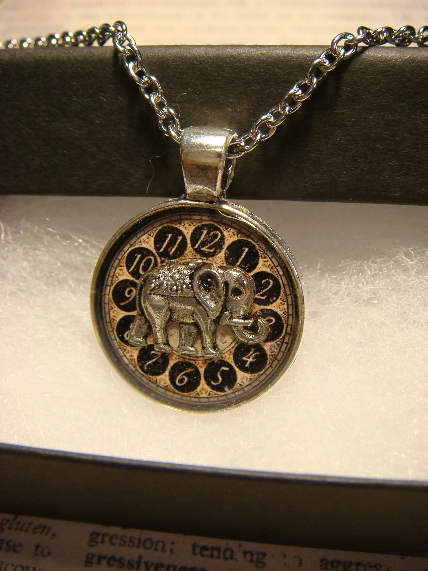 Elephant over Clock Small Pendant Necklace