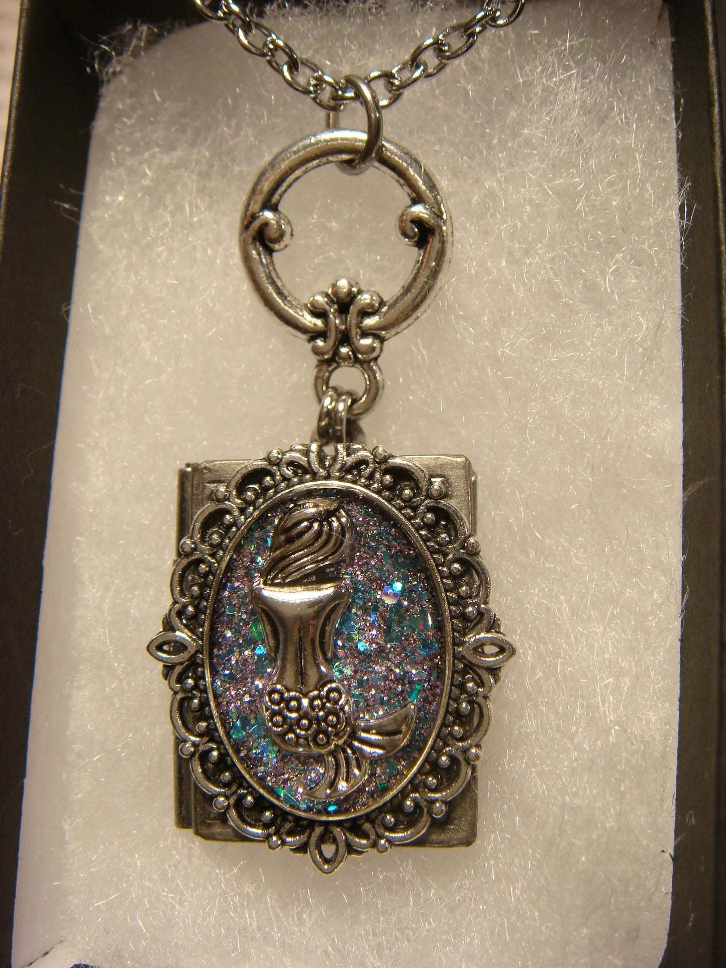 Mermaid Sparkle Ornate Book Locket Necklace