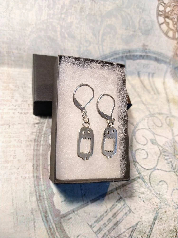 Monster Dangle Earrings in Antique Silver
