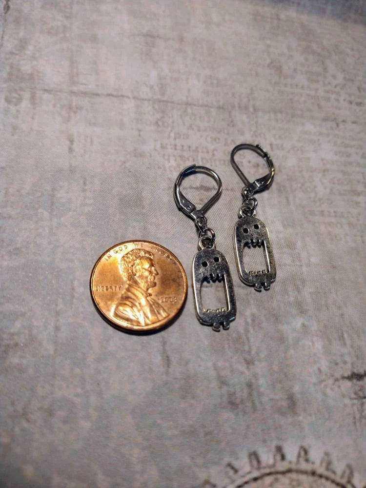Monster Dangle Earrings in Antique Silver